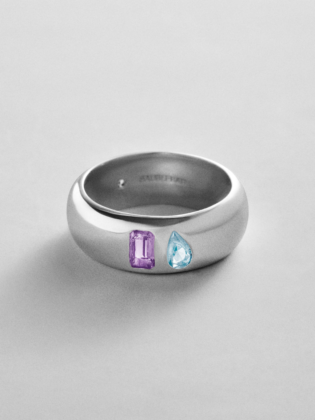 Multi-Stone Puffy Custom Birthstone Ring - Silver