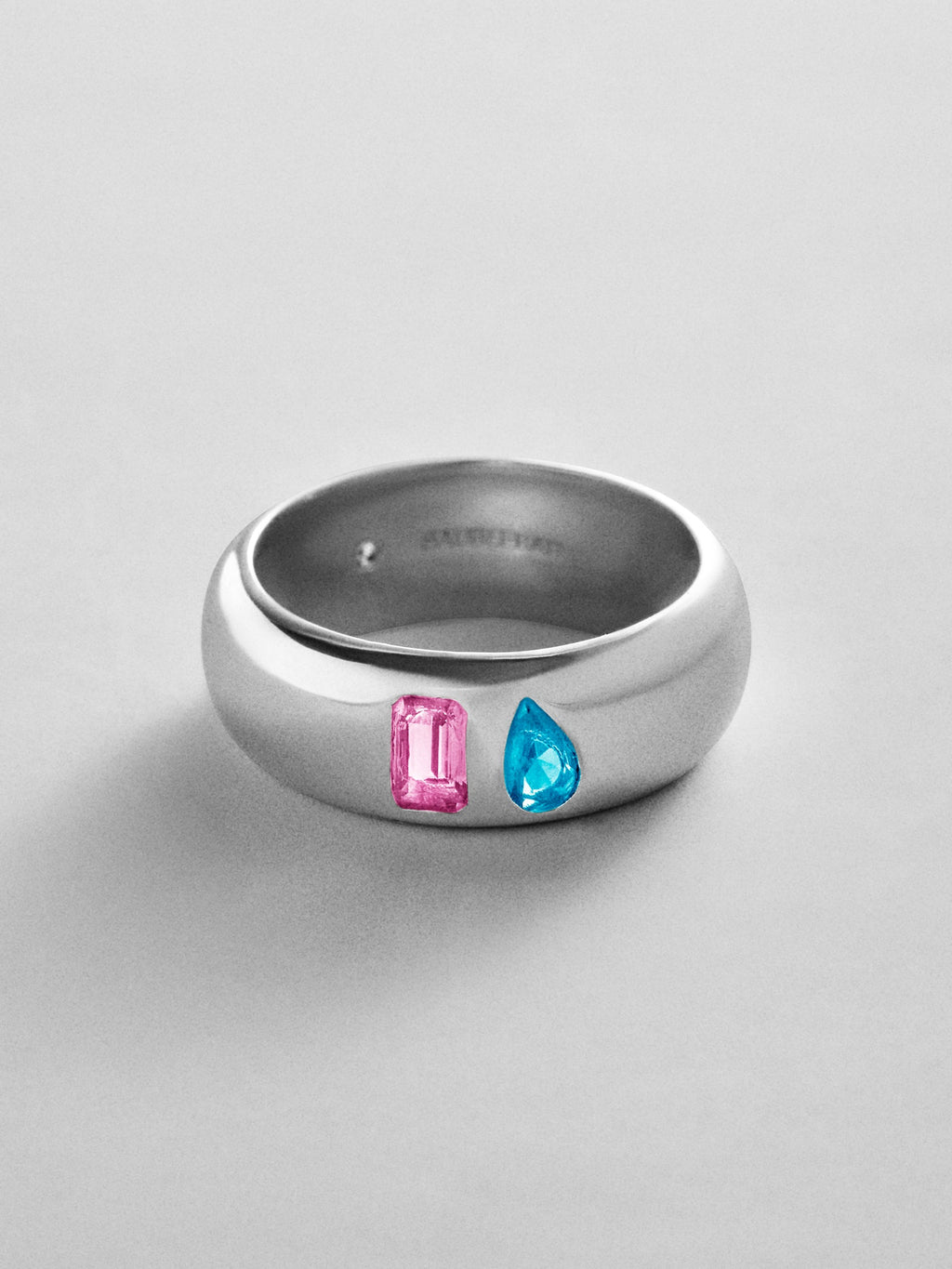 Multi-Stone Puffy Custom Birthstone Ring - Silver