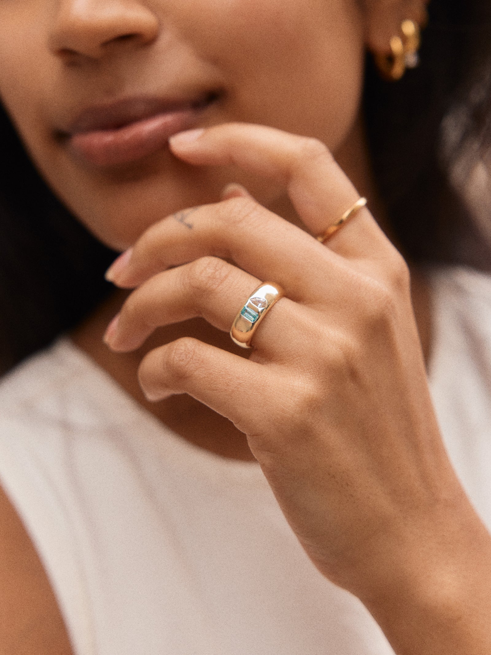 Multi-Stone Puffy Custom Birthstone Ring - Silver
