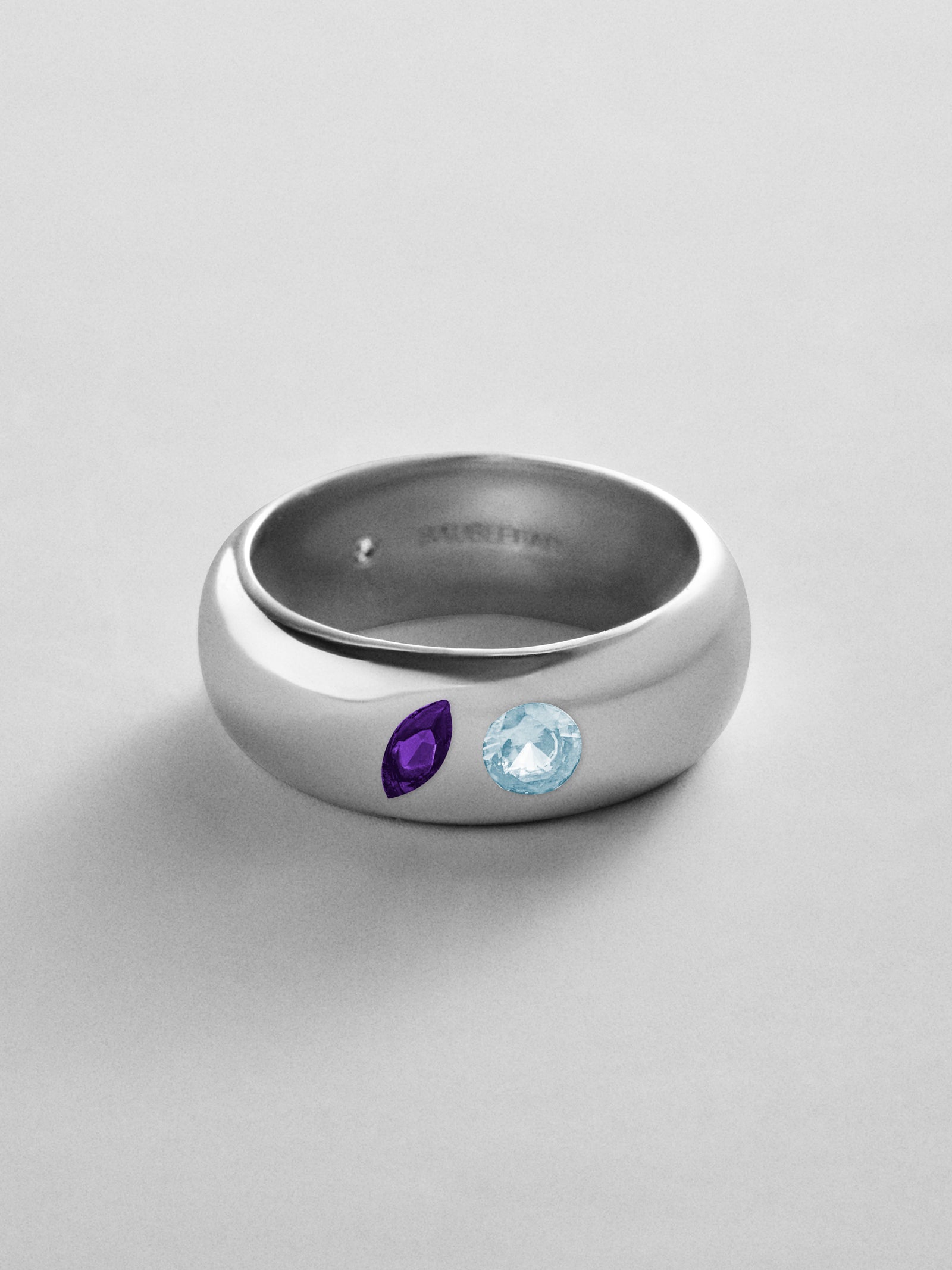 Multi-Stone Puffy Custom Birthstone Ring - Silver