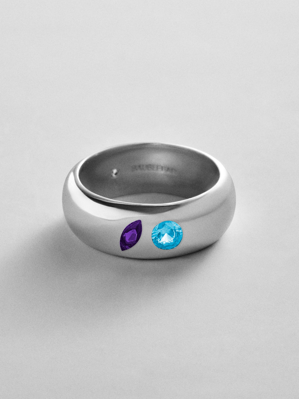 Multi-Stone Puffy Custom Birthstone Ring - Silver