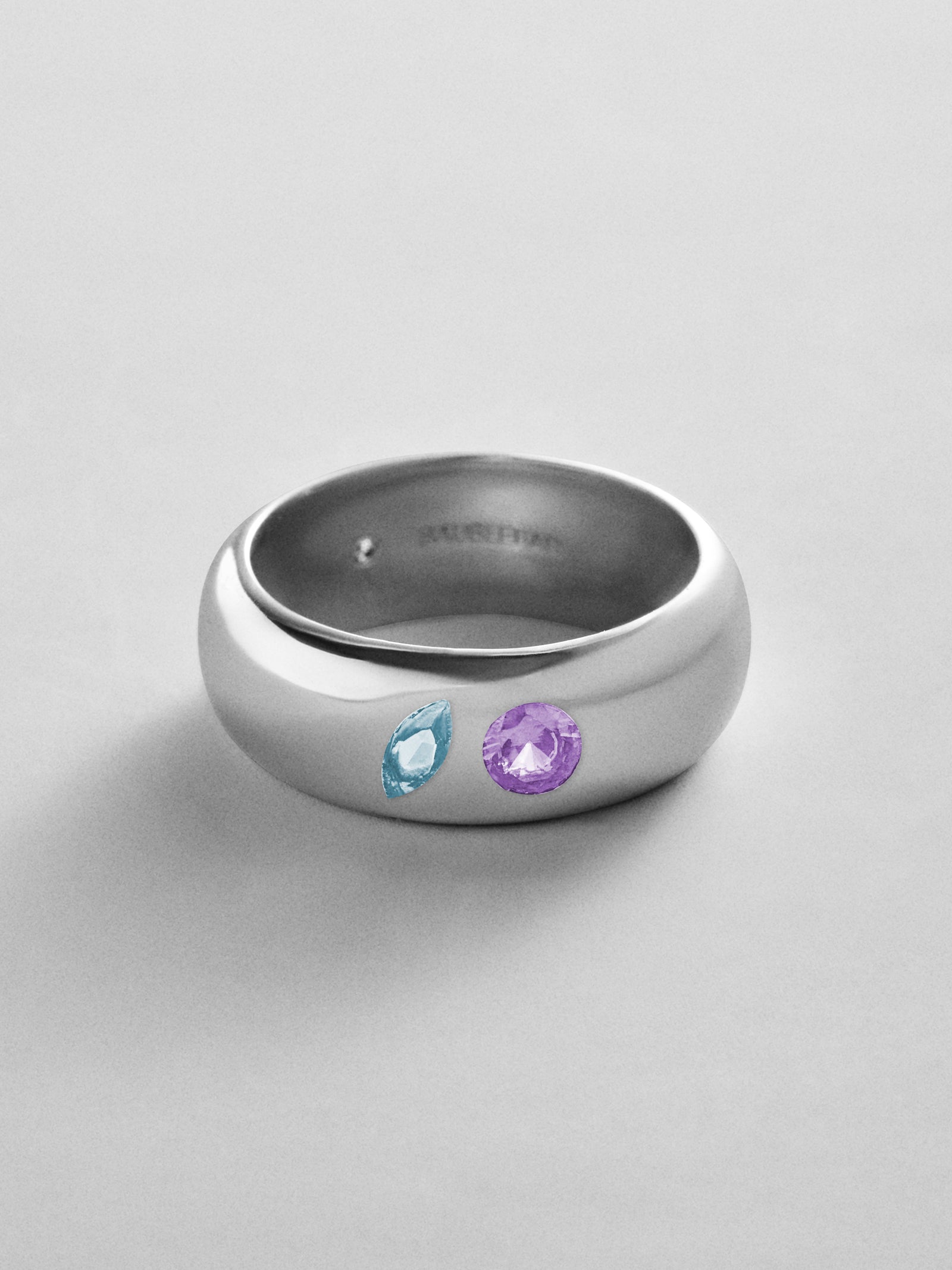 Multi-Stone Puffy Custom Birthstone Ring - Silver