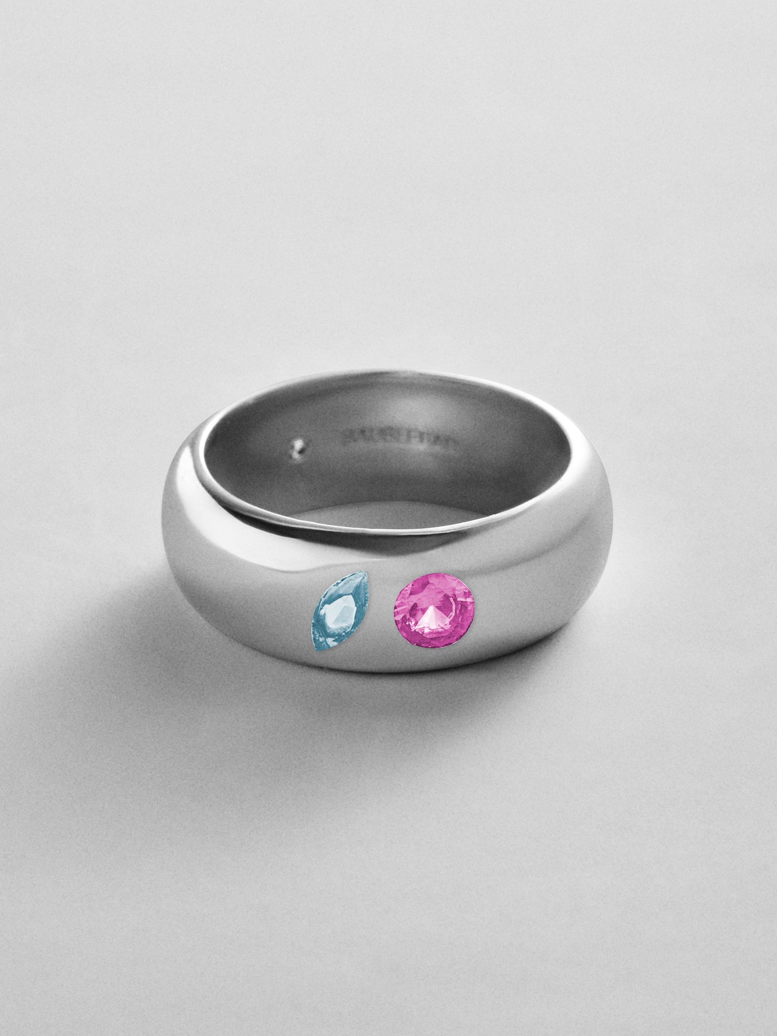 Multi-Stone Puffy Custom Birthstone Ring - Silver