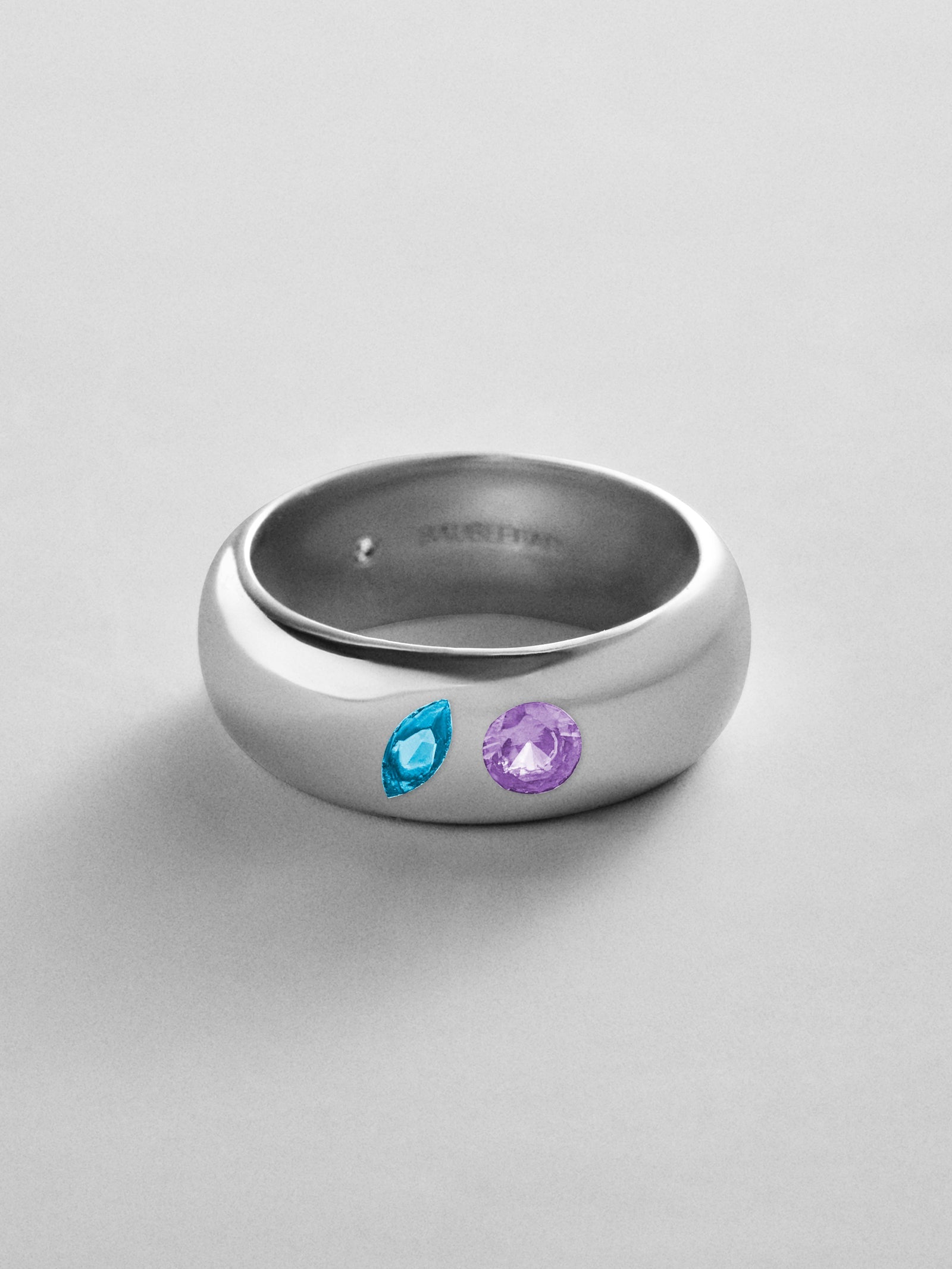Multi-Stone Puffy Custom Birthstone Ring - Silver