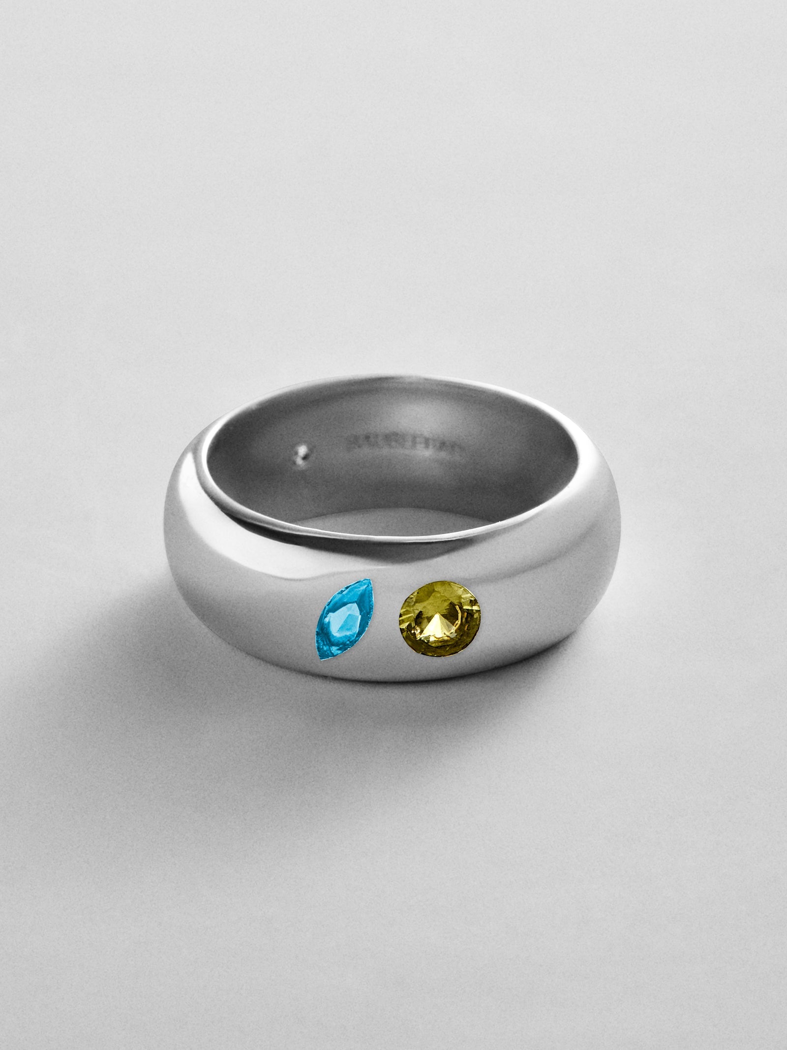 Multi-Stone Puffy Custom Birthstone Ring - Silver
