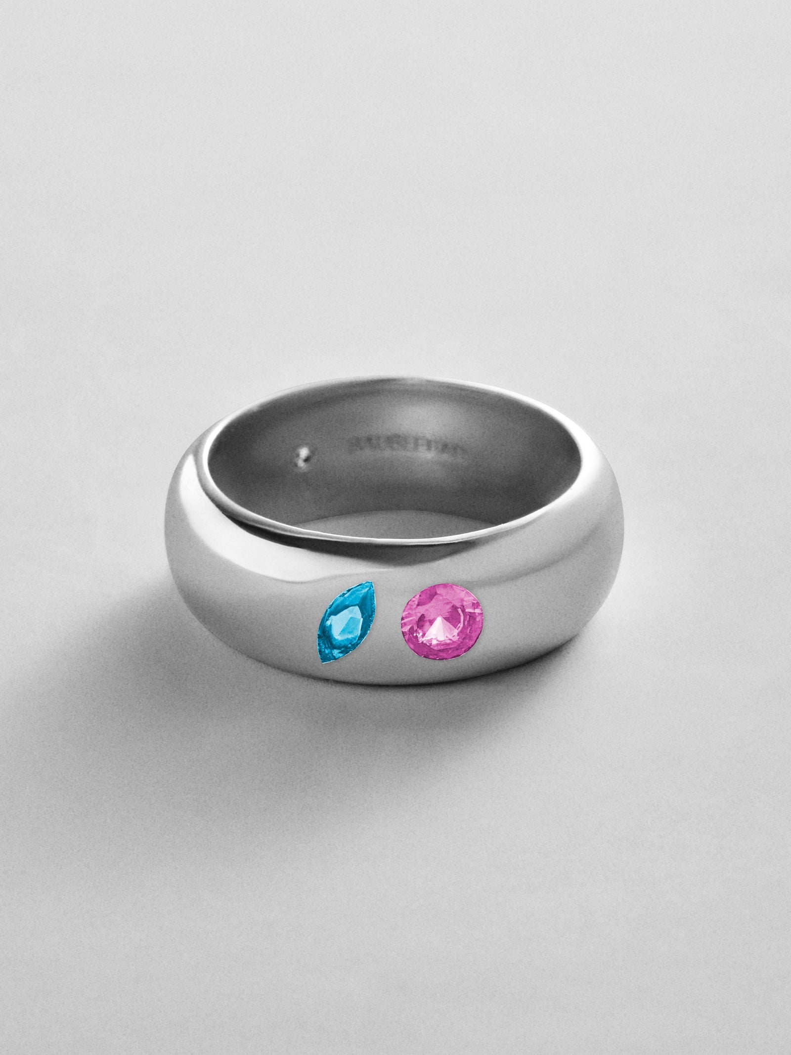 Multi-Stone Puffy Custom Birthstone Ring - Silver