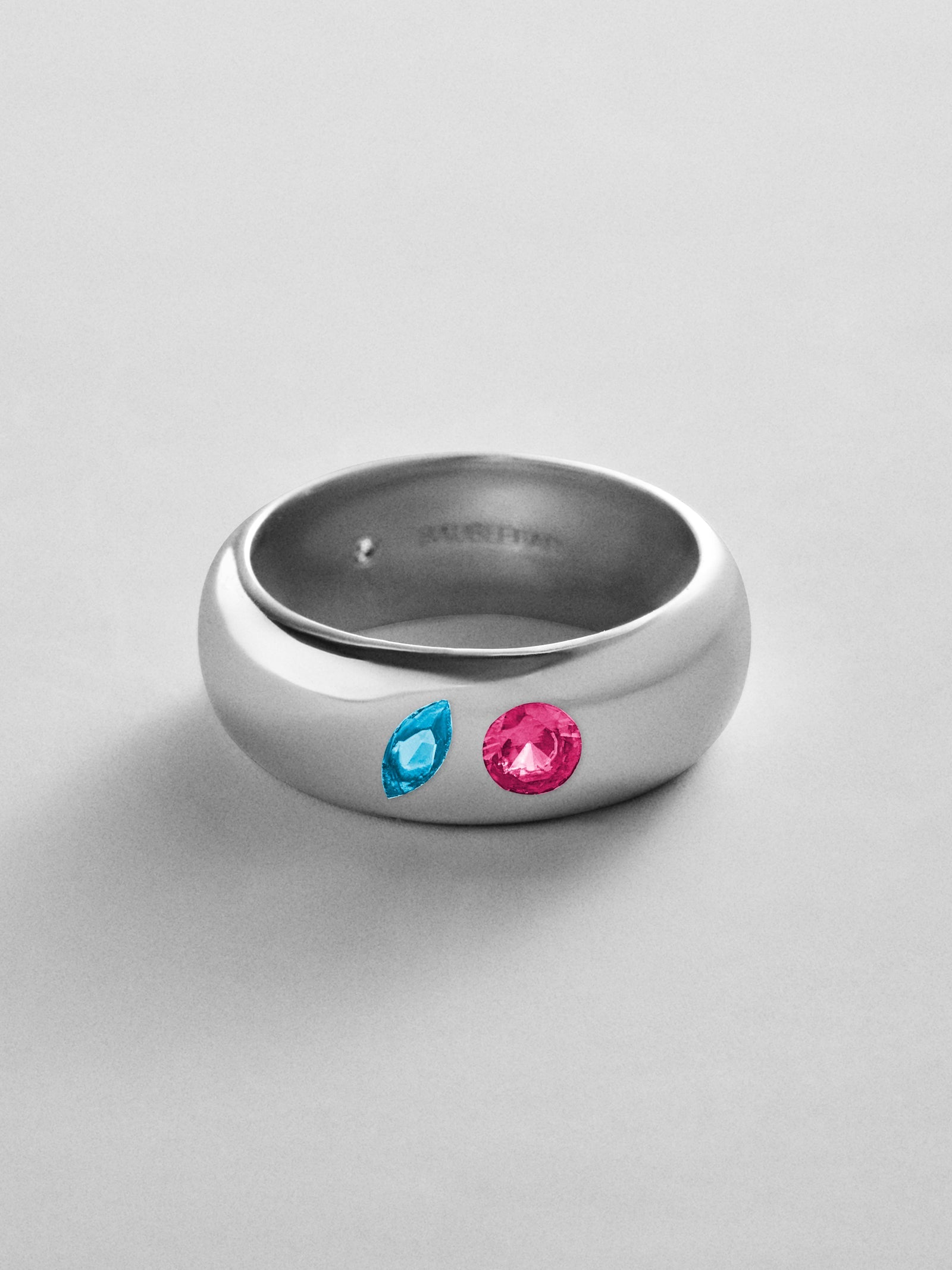 Multi-Stone Puffy Custom Birthstone Ring - Silver
