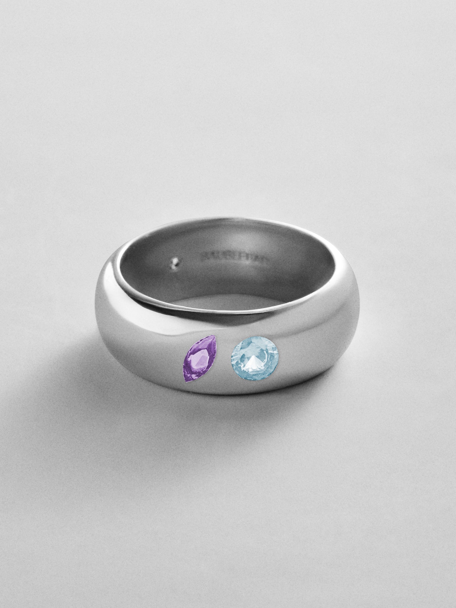 Multi-Stone Puffy Custom Birthstone Ring - Silver