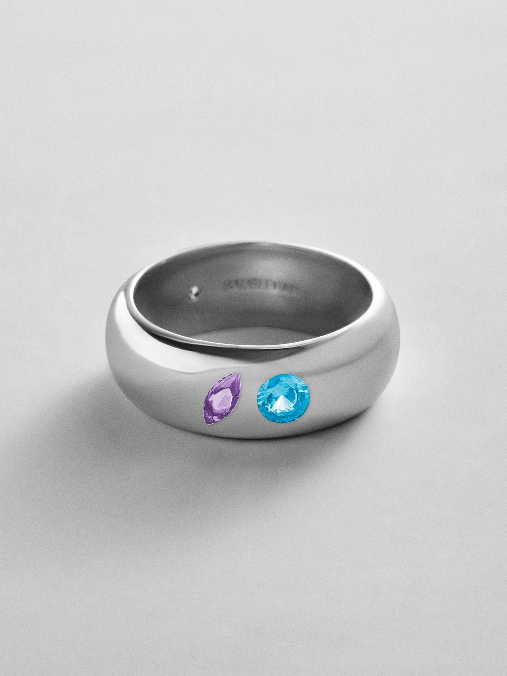 Multi-Stone Puffy Custom Birthstone Ring - Silver