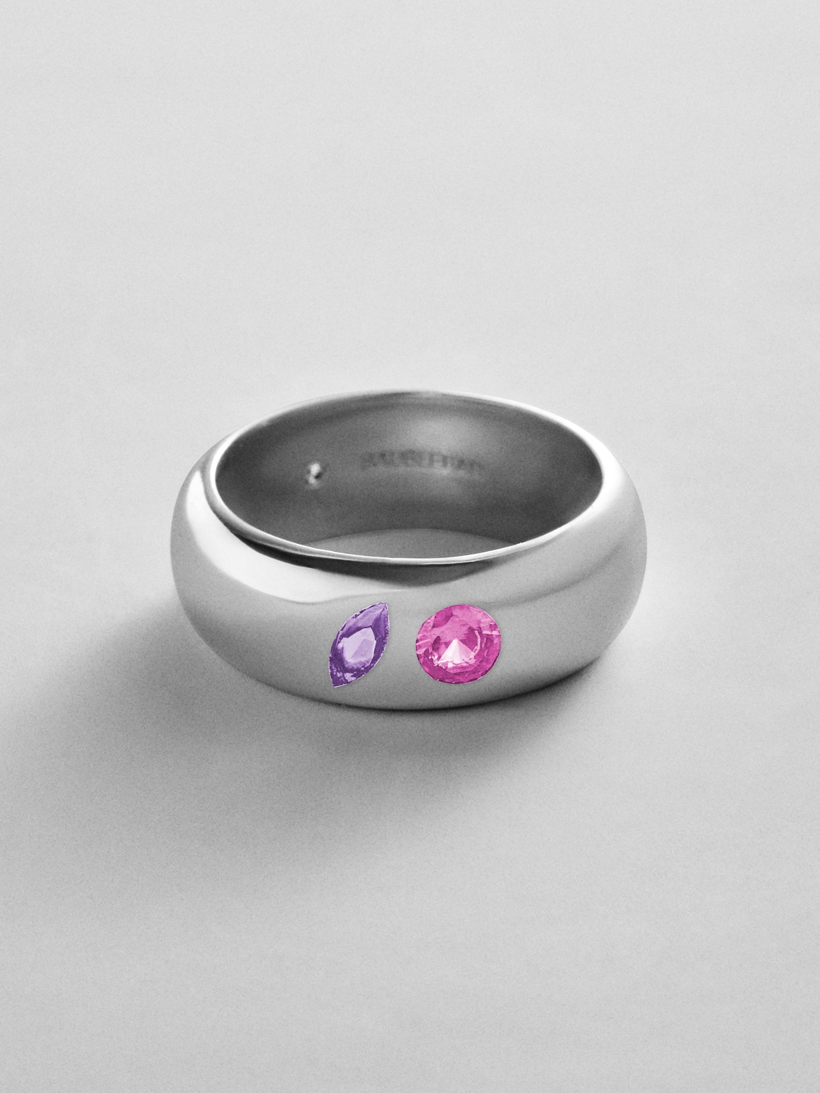 Multi-Stone Puffy Custom Birthstone Ring - Silver