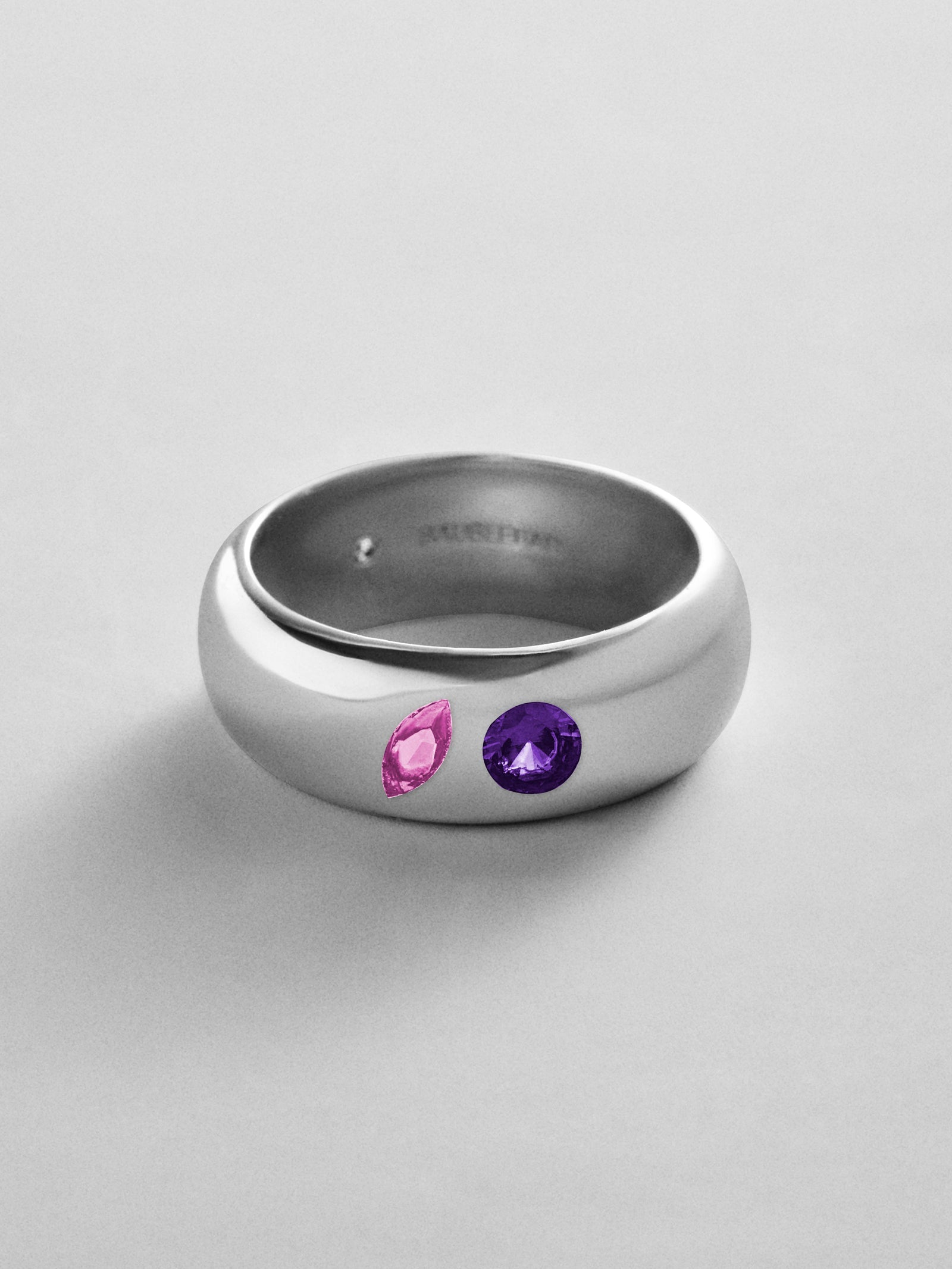 Multi-Stone Puffy Custom Birthstone Ring - Silver