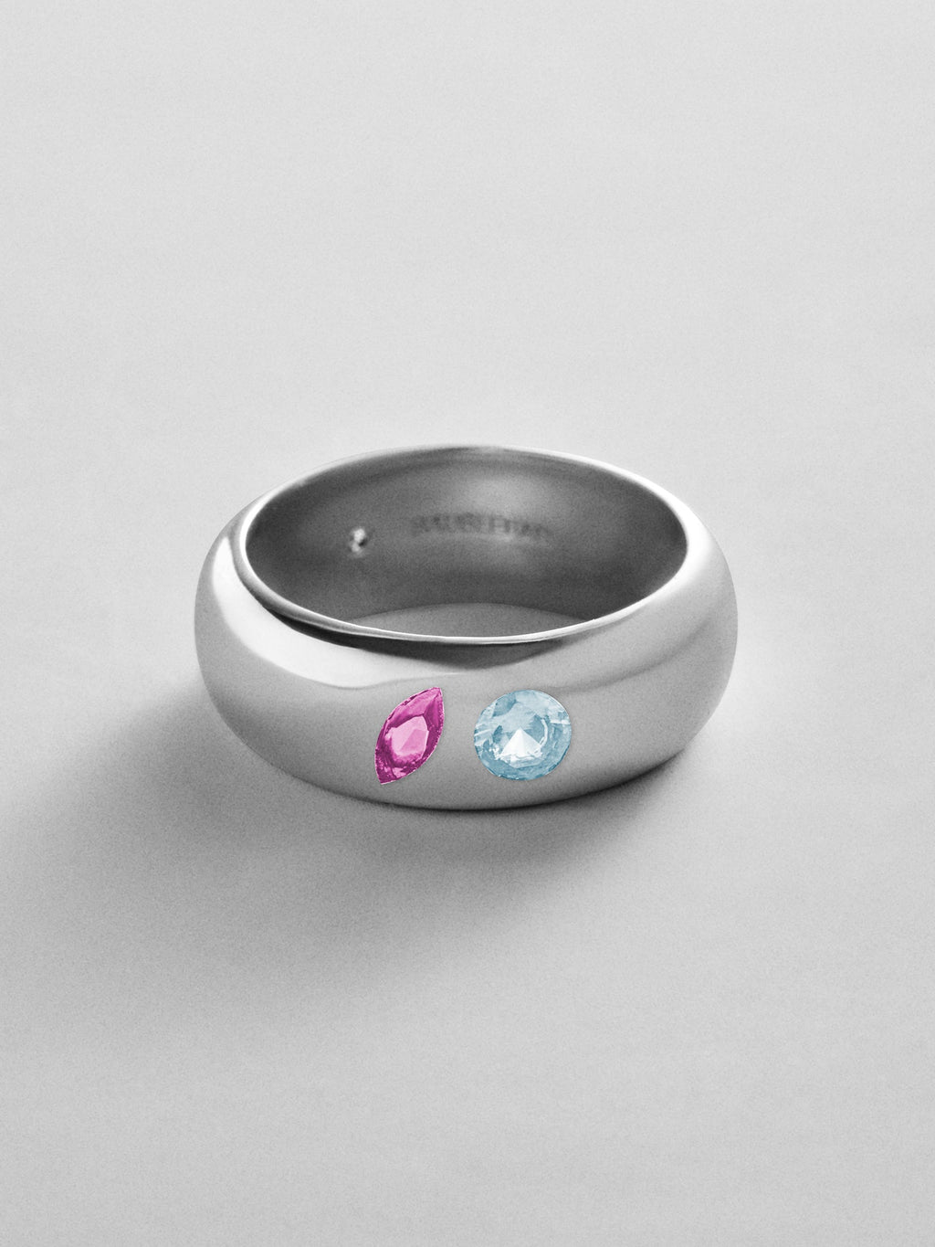 Multi-Stone Puffy Custom Birthstone Ring - Silver