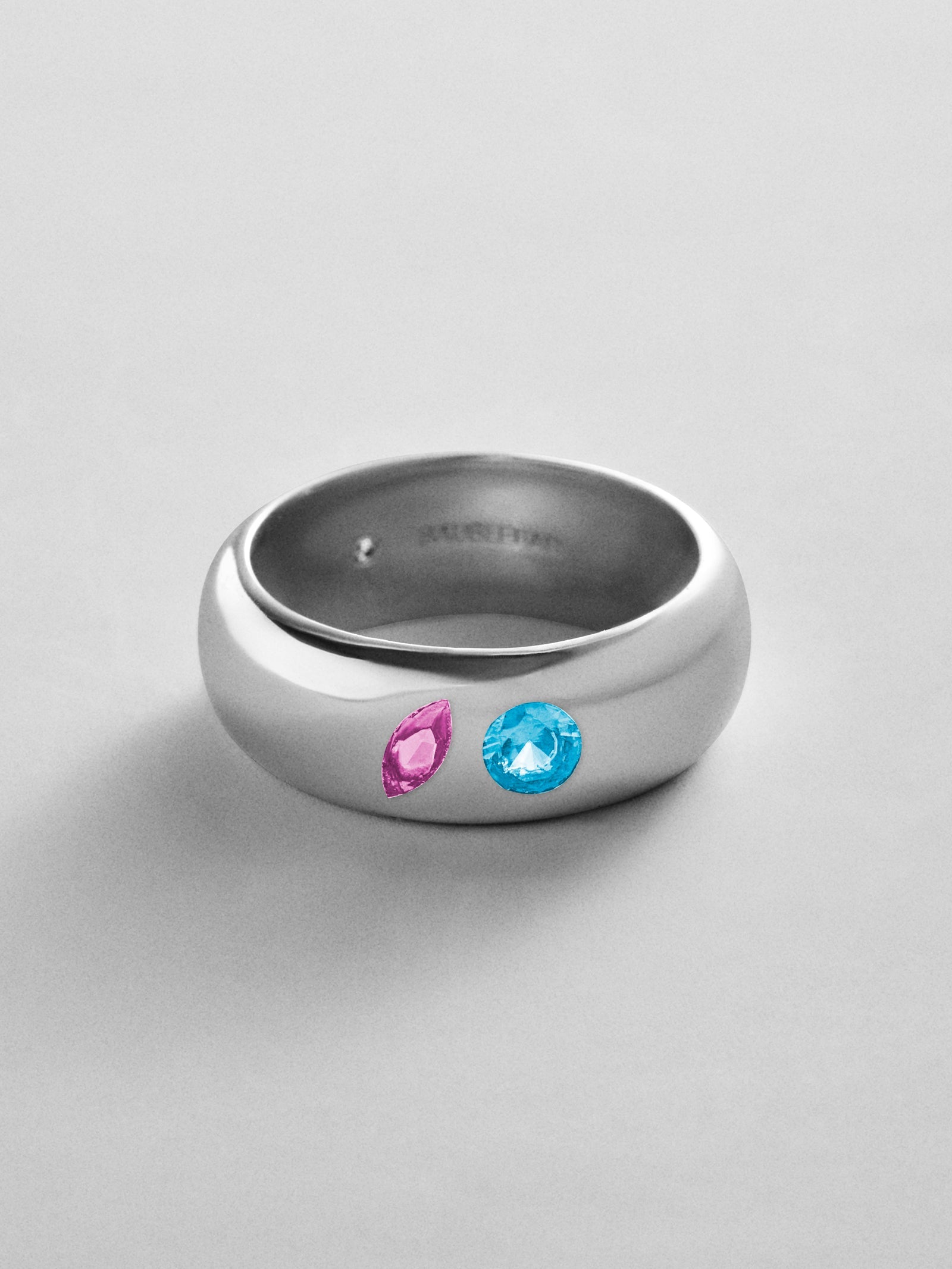 Multi-Stone Puffy Custom Birthstone Ring - Silver