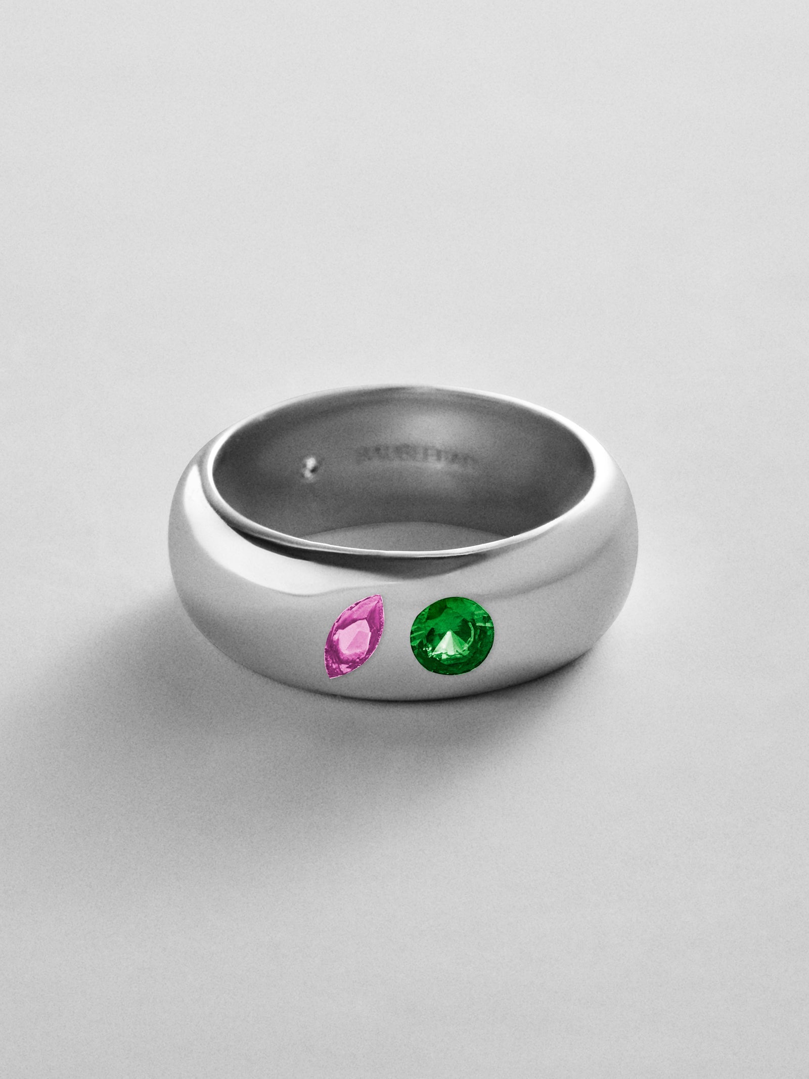 Multi-Stone Puffy Custom Birthstone Ring - Silver