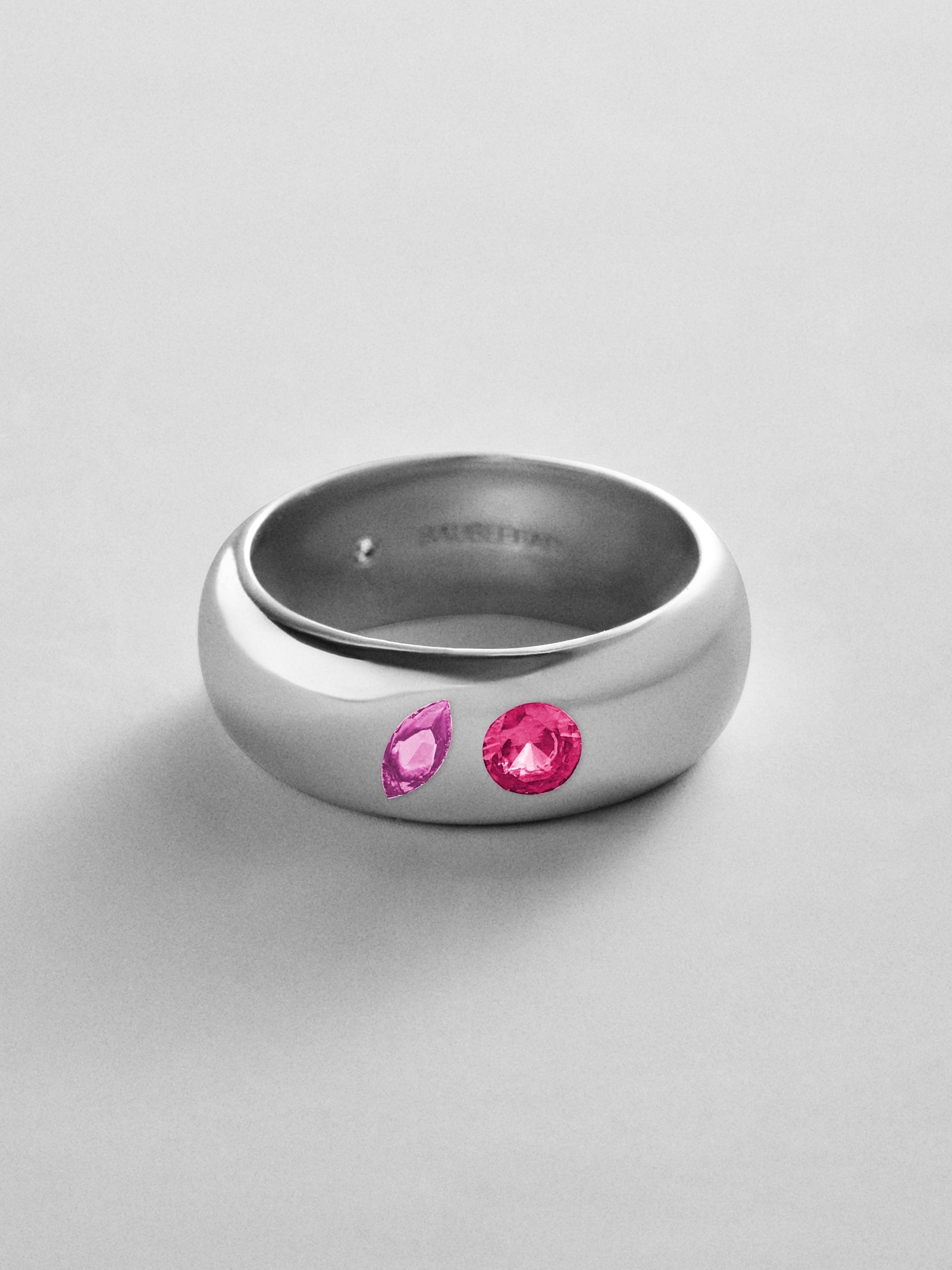 Multi-Stone Puffy Custom Birthstone Ring - Silver