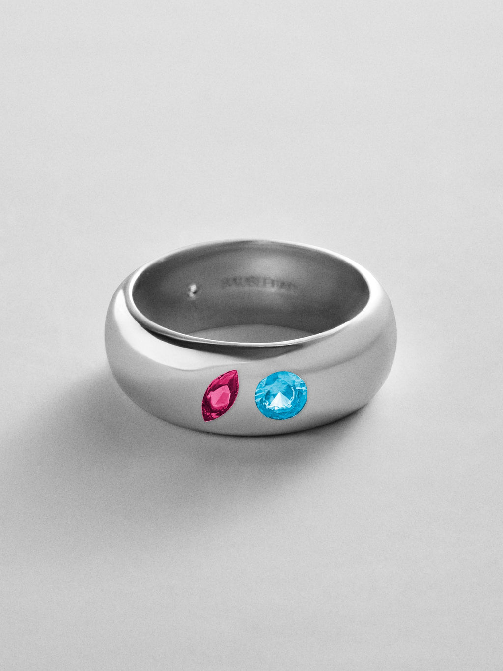 Multi-Stone Puffy Custom Birthstone Ring - Silver