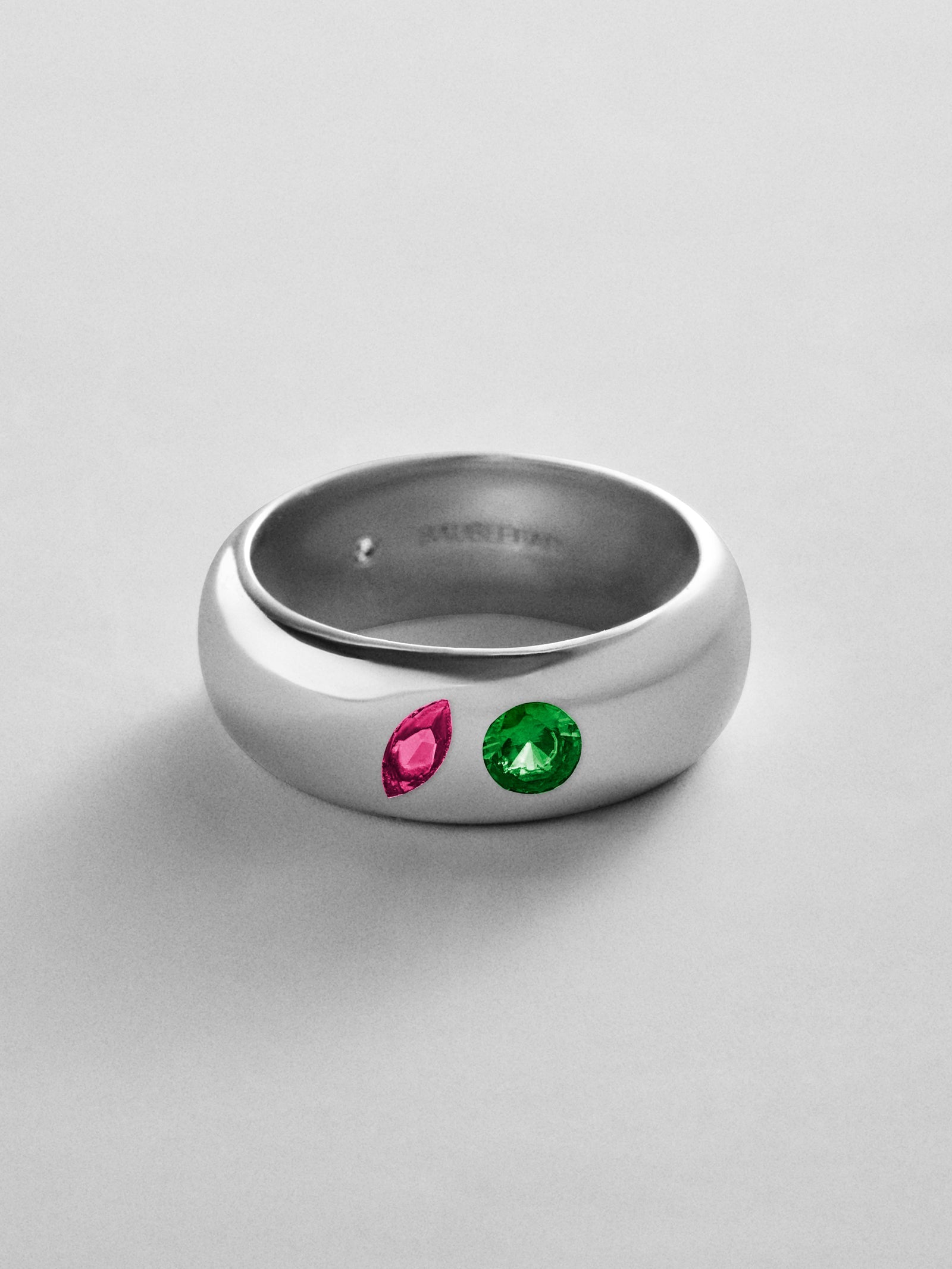 Multi-Stone Puffy Custom Birthstone Ring - Silver