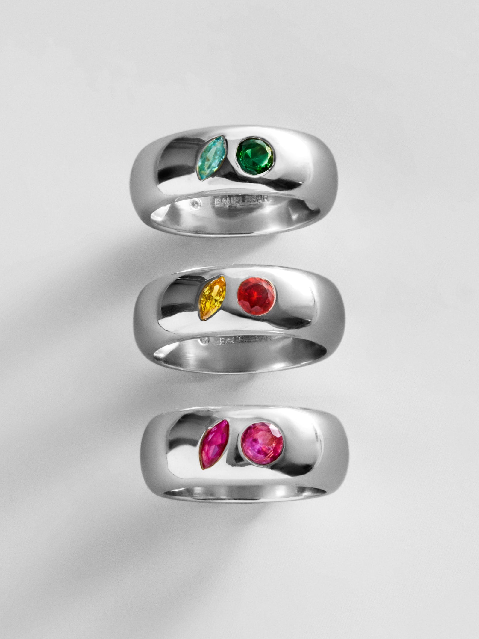 Multi-Stone Puffy Custom Birthstone Ring - Silver