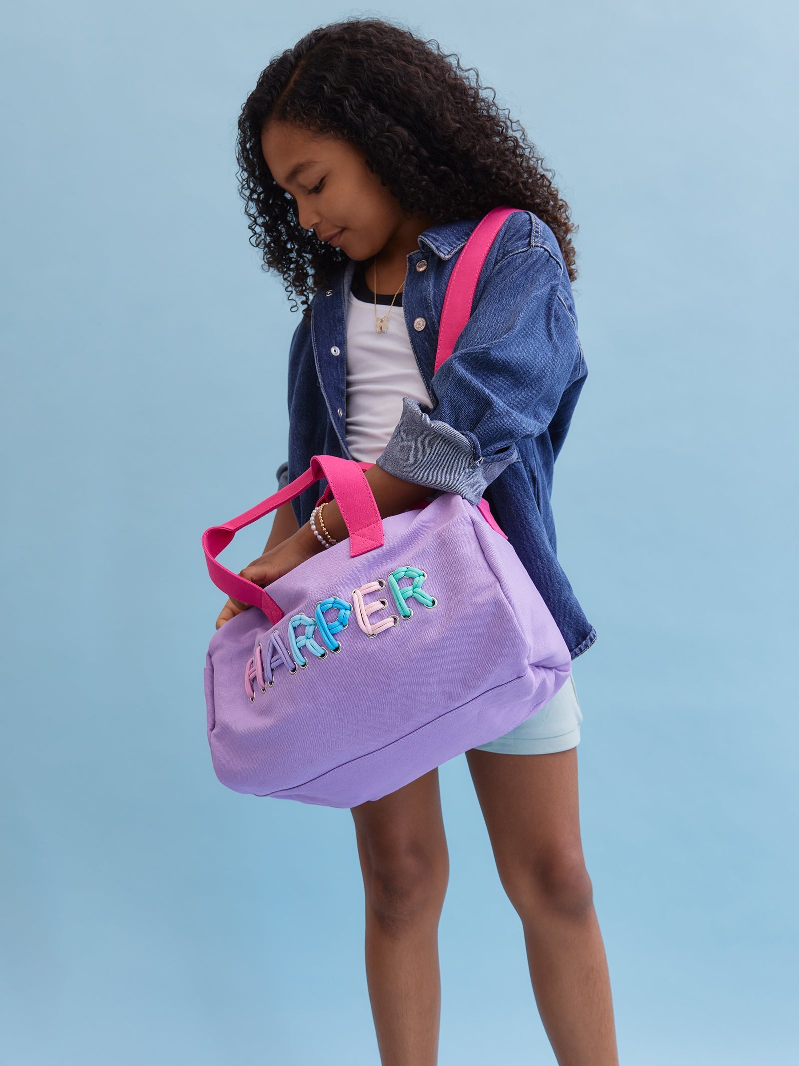Thready to Go Kids' Custom Duffle - Lilac/Blue Multi