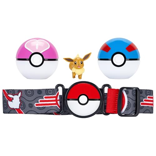 Pokémon Eevee Clip ‘N’ Go Belt Set - 2-Inch Eevee Battle Figure with Great Ball, Love Ball, and Themed Belt