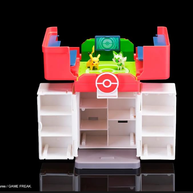 Jazwares Pokémon Play ‘N’ Display Case - Multi-Level Storage Unit with Rooftop Arena and Space for 35+ 2-Inch Battle Figures