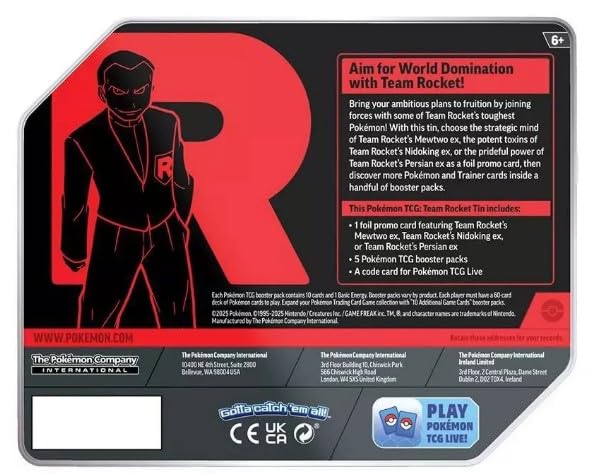 Pokemon Trading Card Game Team Rocket Collector Tin with 5 Booster Packs and Promo Card (Nidoking)