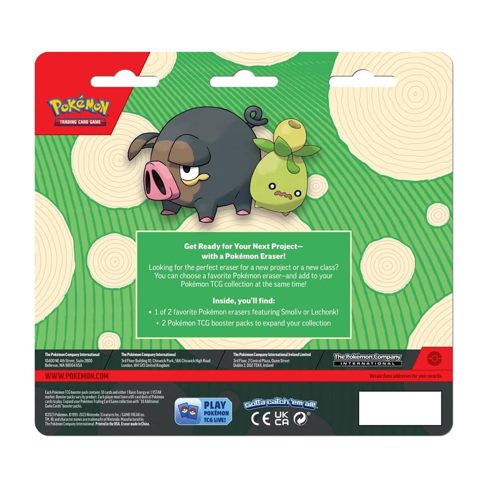 POKEMON TCG: BACK TO SCHOOL 2023: ERASER BLISTER -1 OF 2 RANDOM ERASERS (SMOLIV OR LECHONK)