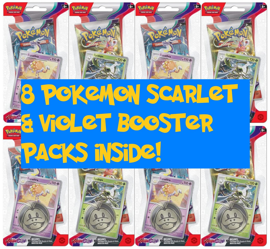 Pokemon TCG: Scarlet and Violet Checklane Espathra and Spidops Blister Booster Pack Bundle, 8 Packs 80 Cards