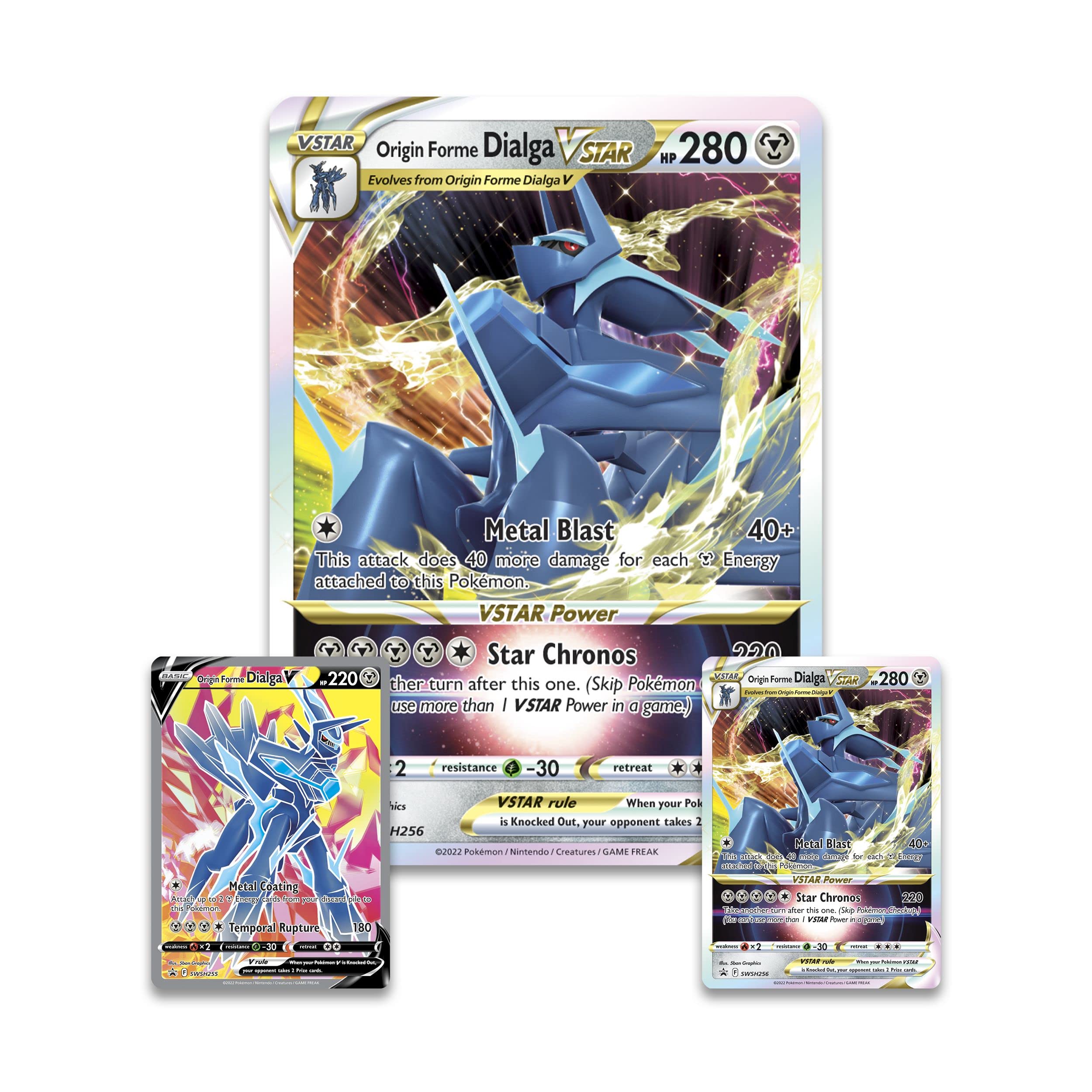 Pokémon TCG: Origin Forme Dialga VSTAR Premium Collection (2 Etched Foil Promo Cards, 1 Foil Oversize Card & 5 Booster Packs)