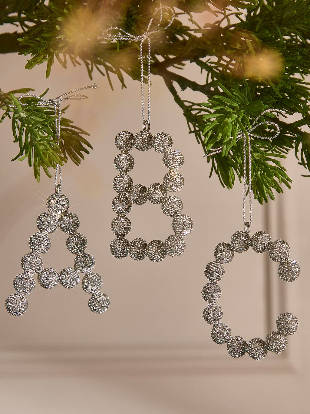 Merry Monogram Ornament - Silver/Pavé