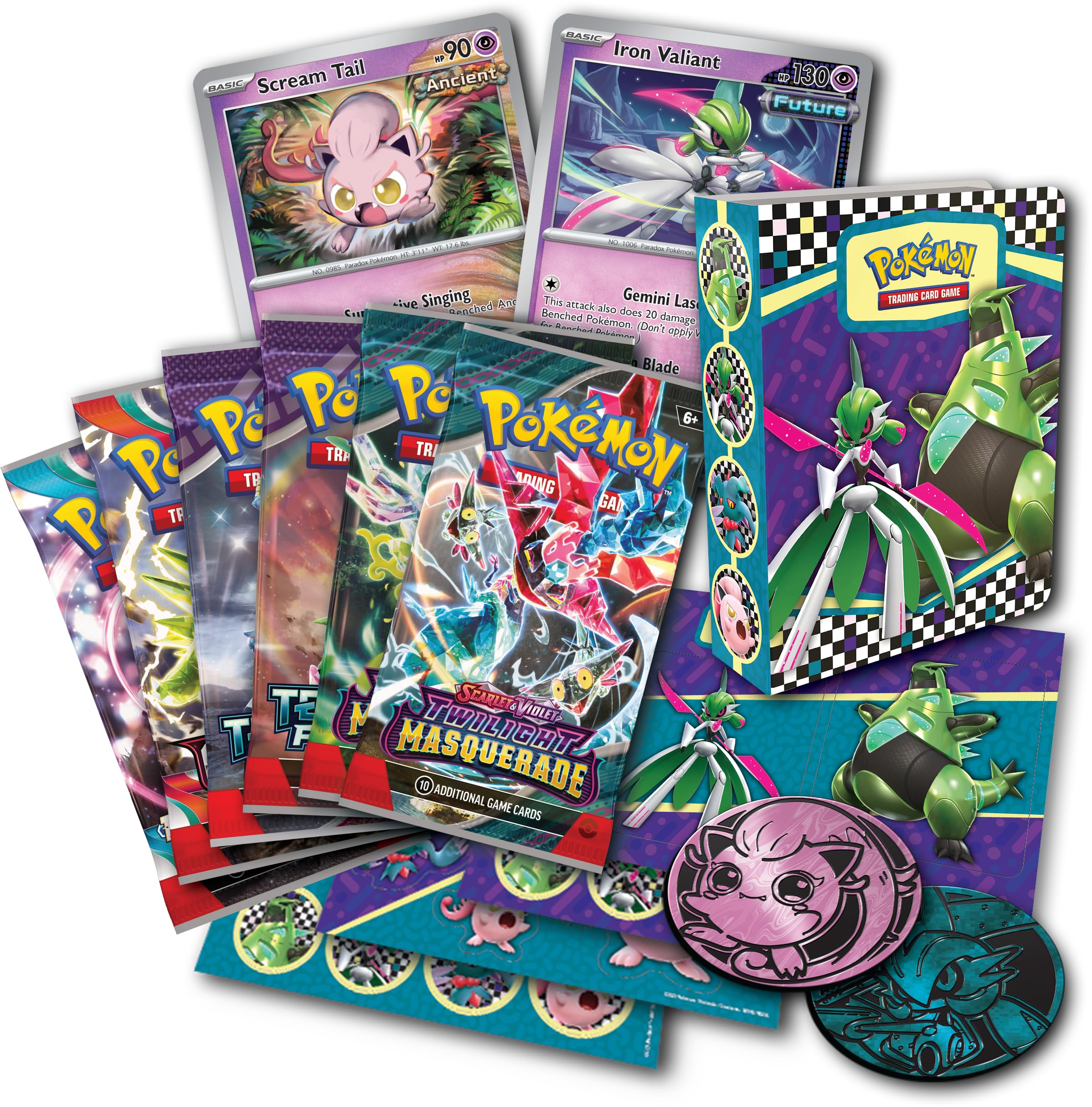 Pokémon TCG: Collector Chest – Scream Tail & Iron Valiant (2 Foil Promo Cards, 6 Booster Packs & More)