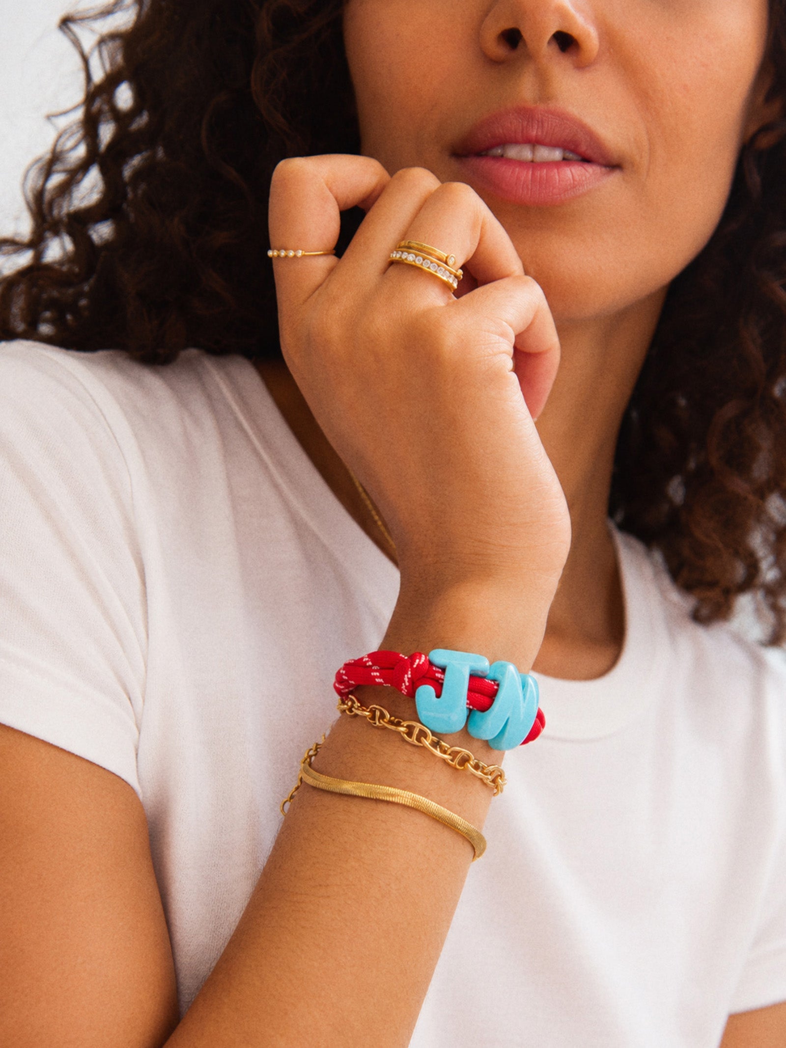 Knotty Enamel Initial Custom Bracelet - Red/Blue Double Letter