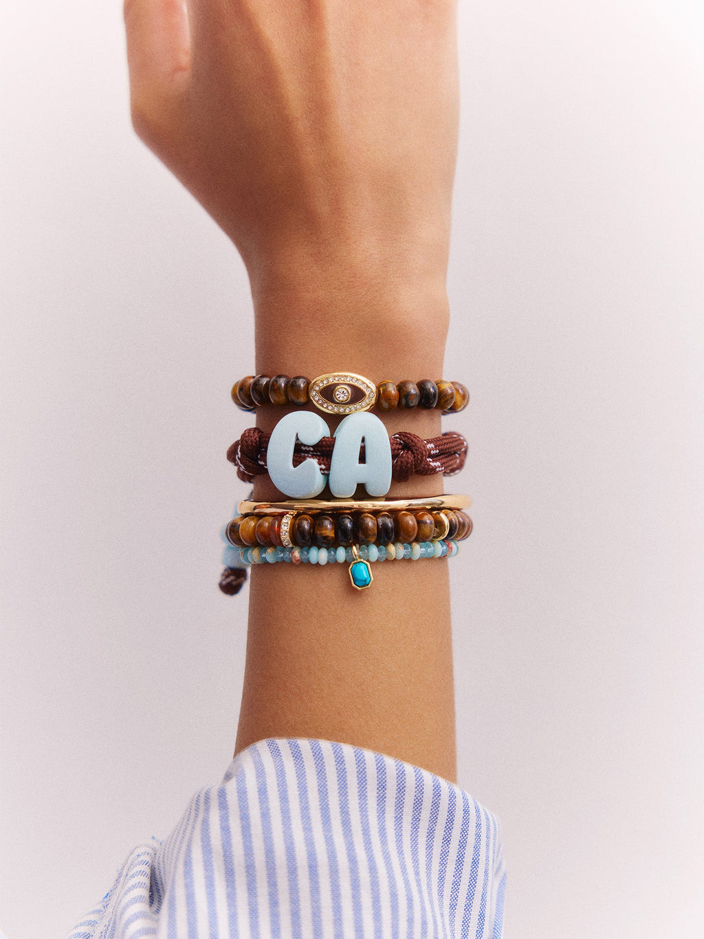 Knotty Enamel Initial Custom Bracelet - Brown/Blue Double Letter