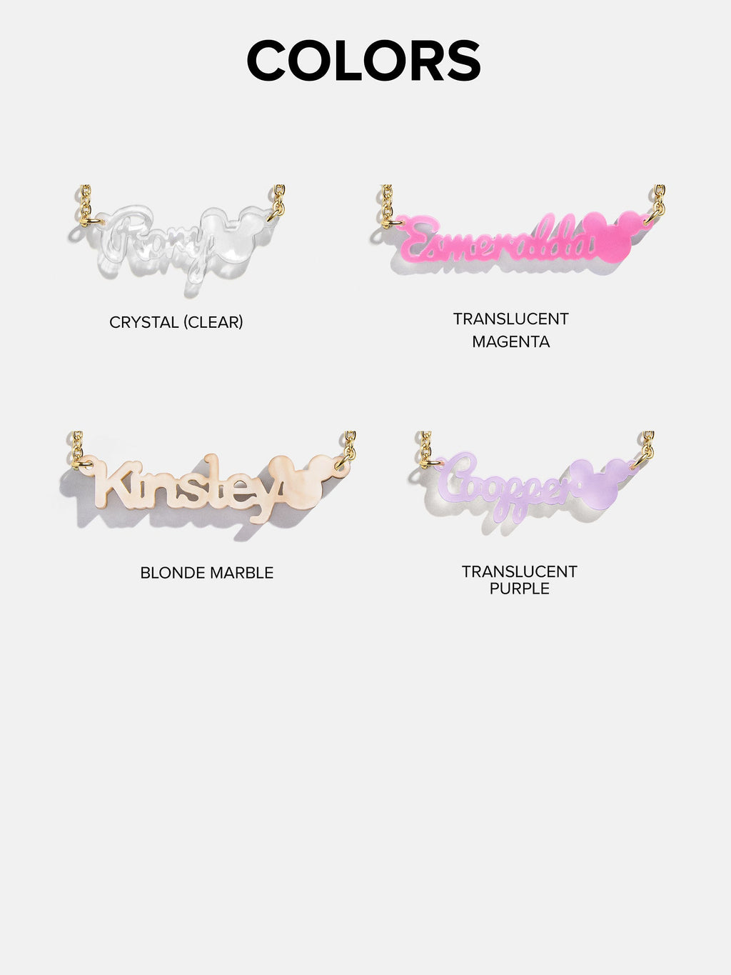 Disney Mickey Mouse Acrylic Custom Nameplate Necklace - Blonde Marble