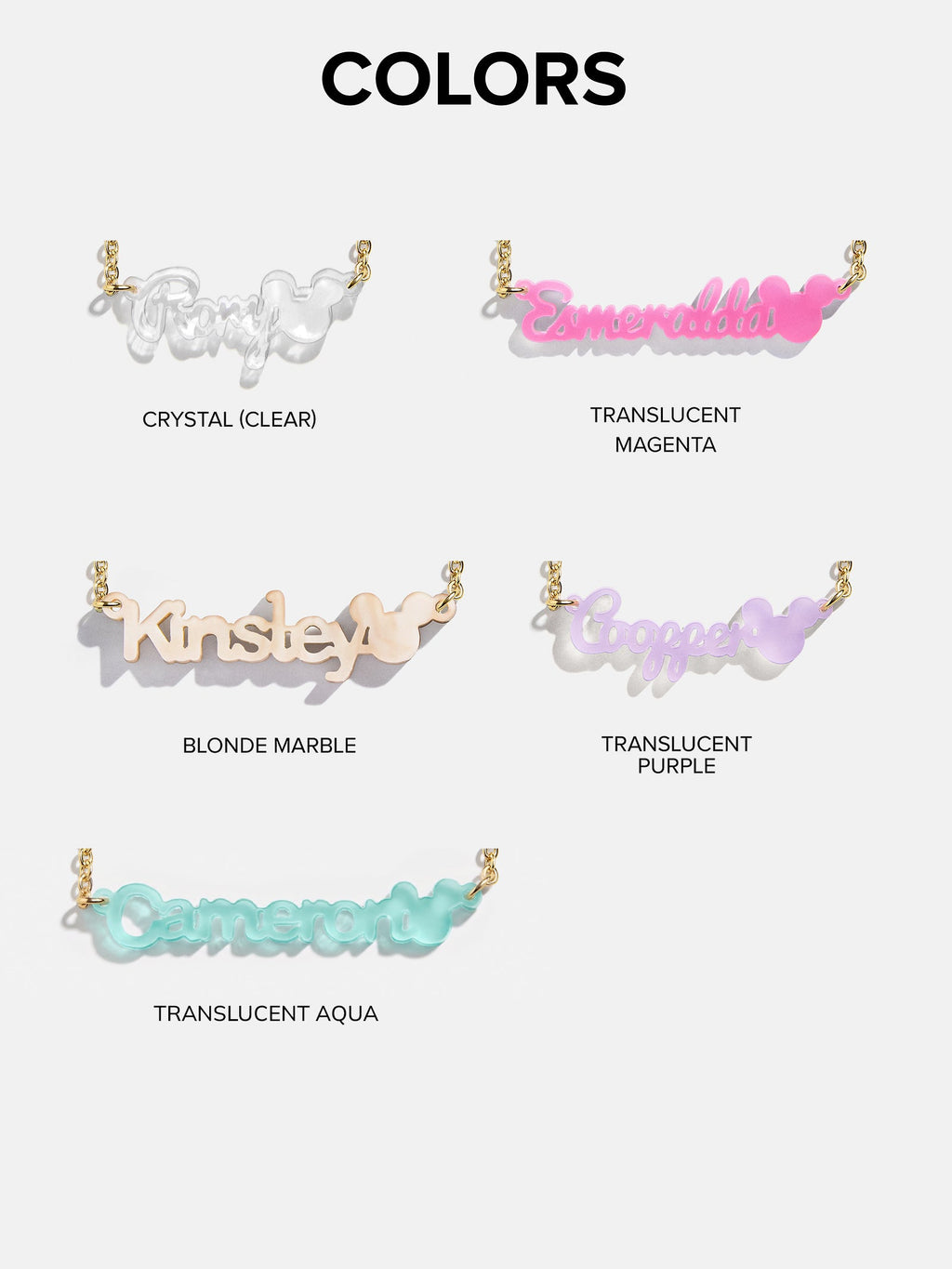Disney Mickey Mouse Acrylic Custom Nameplate Necklace - Translucent Aqua