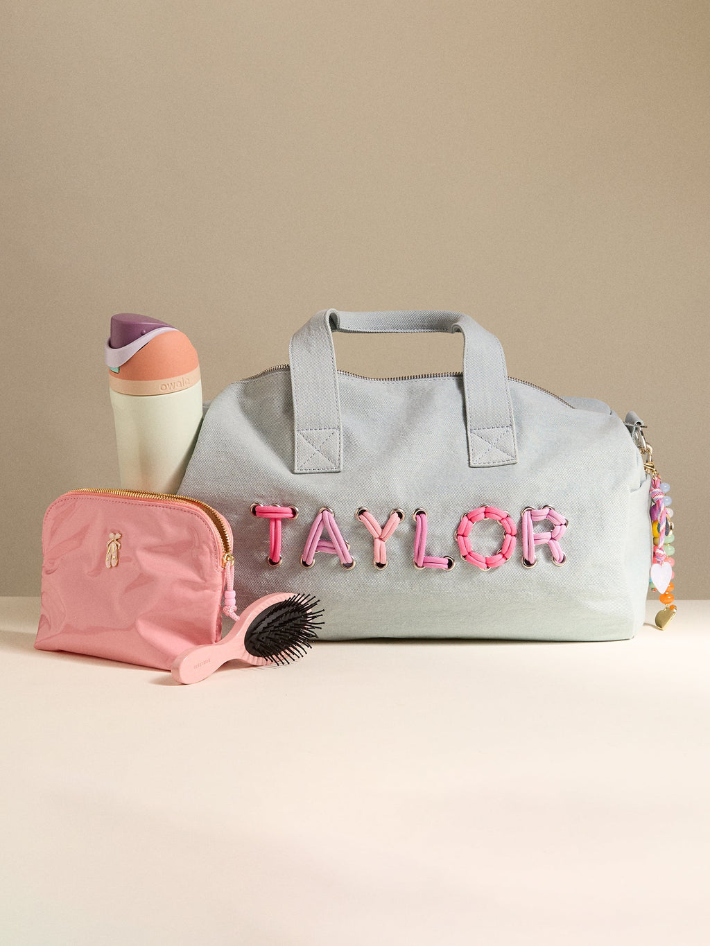Thready to Go Kids’ Custom Duffle - Light Denim/Pink Multi