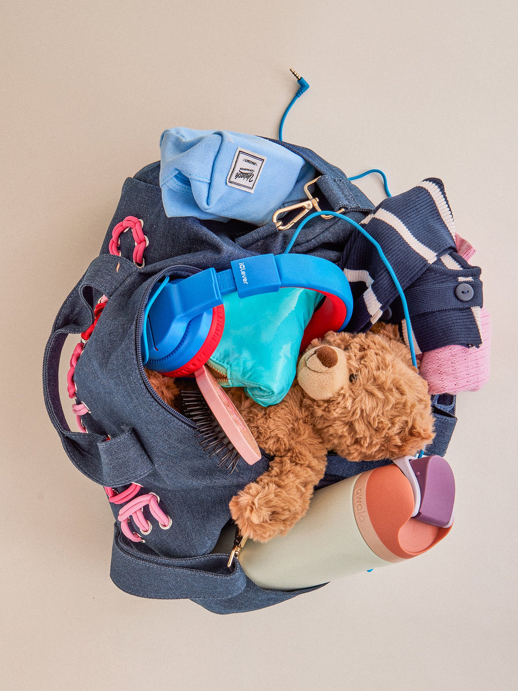 Thready to Go Kids' Custom Duffle - Dark Denim/Pink Multi