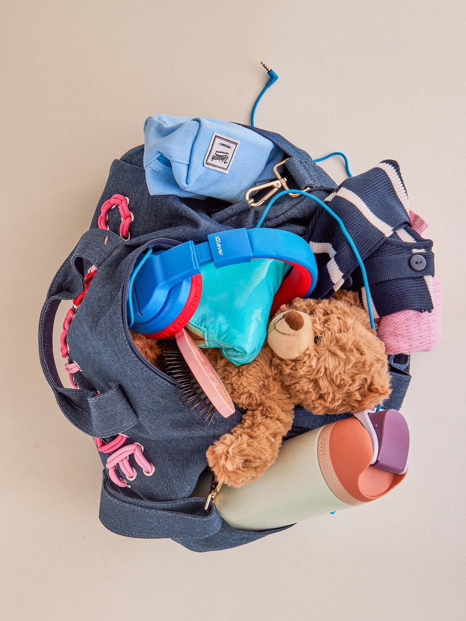 Thready to Go Kids' Custom Duffle - Dark Denim/Pink Multi