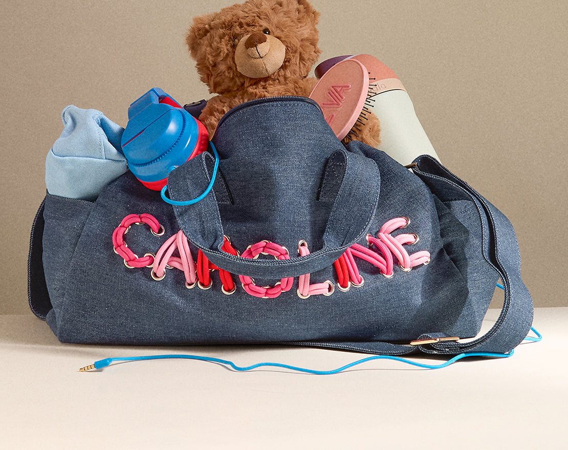 Thready to Go Kids' Custom Duffle - Dark Denim/Pink Multi
