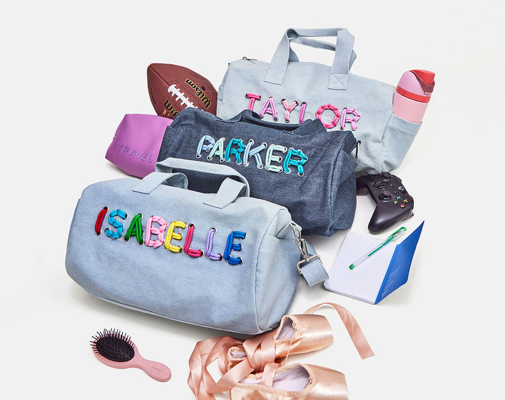 Thready to Go Kids' Custom Duffle - Dark Denim/Pink Multi